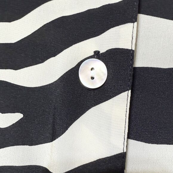 Linea Louis Dell’Olio 1X Silk Zebra Print Gold Trim Button Shirt Long Sleeve Top - Picture 3 of 11